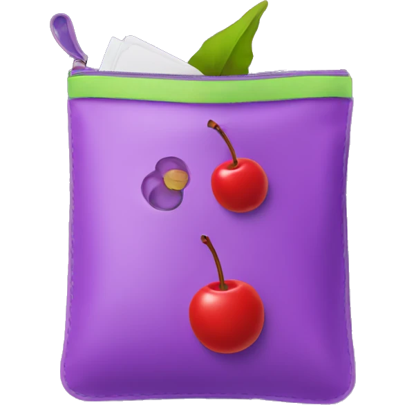 Purple pouch with circle shape and cherry on it emoji