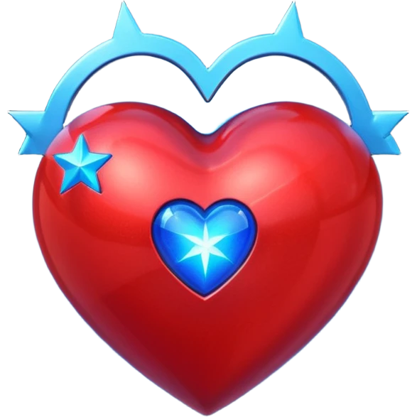 A sci-fi red 3D heart with a bright blue star inside emoji