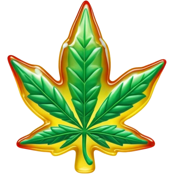 gusher gummy shaped like a marijuana leaf with a visible liquid center bright colors emoji