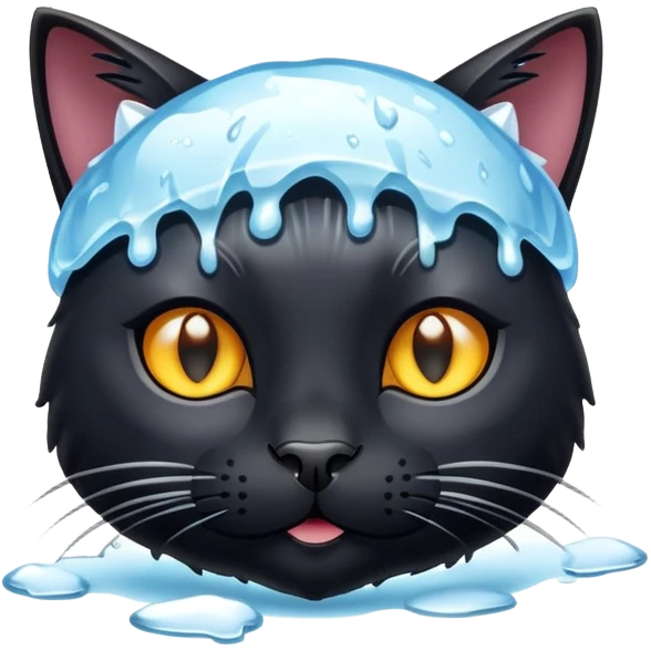 A black cat with some ice on their Head  emoji