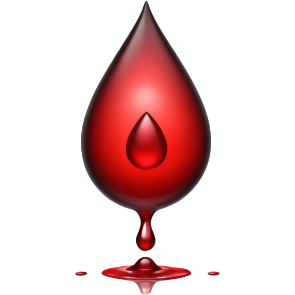single blood drop emoji sculpted from dark liquid metal, glossy surface, dramatic reflections, futuristic minimal 3D style, isolated on white emoji