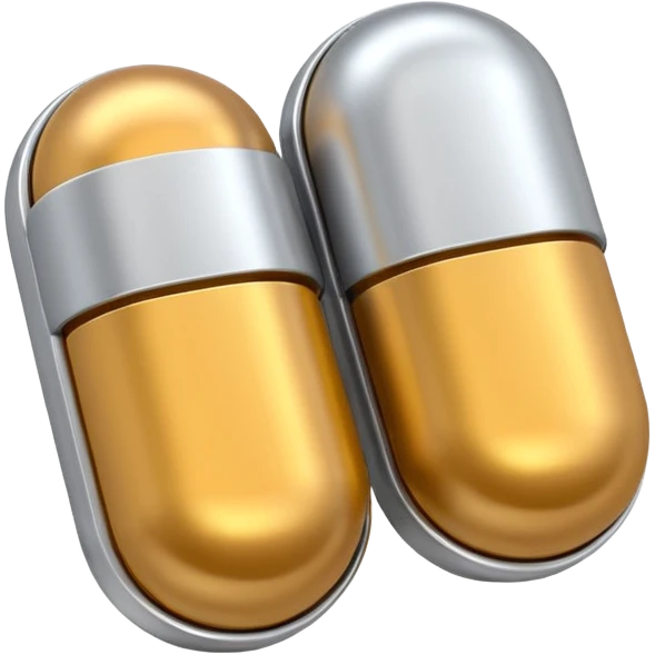 capsule pill emoji, metallic silver halves, smooth glossy finish, futuristic pharmaceutical 3D icon, isolated on white emoji