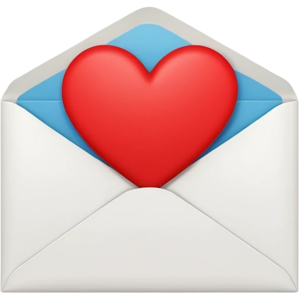 closed white envelope with a single red heart sticker in the center, smooth and clean, minimal details, bright and saturated colors, glossy highlight


 emoji