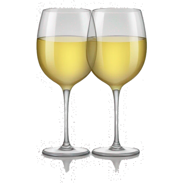 Two thin stem wine glasses with white wine emoji