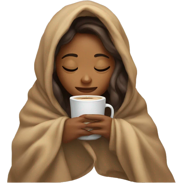 girl inside a blanket sipping coffee eyes closed emoji