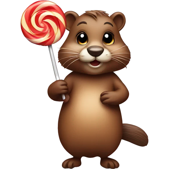 Cute beaver in a dress with lollipop emoji