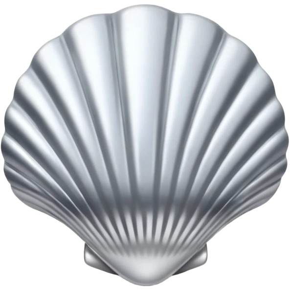 A seashell emoji made of polished silver chrome, smooth curved surface, reflective metallic highlights, elegant minimal design, iOS emoji style, centered, clean white background, soft lighting emoji