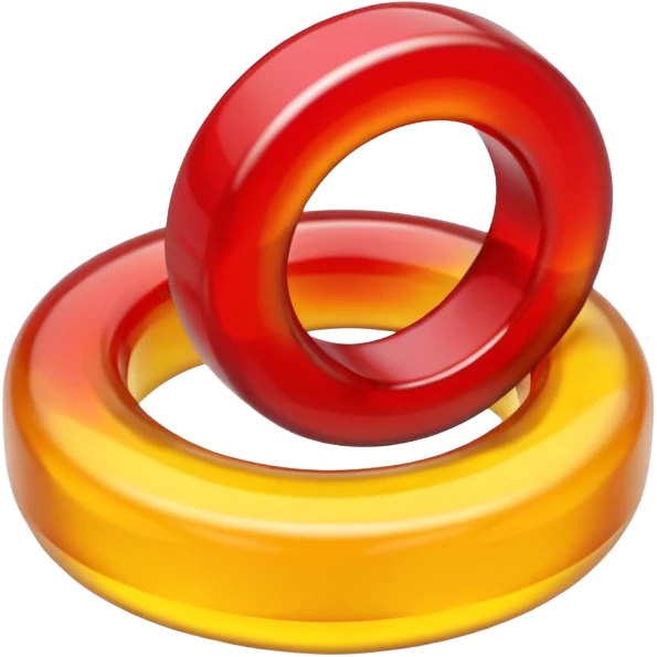 emoji de 2 gomitas en forma de aro una colo rojo y otra amarillo de muy gruesas  emoji