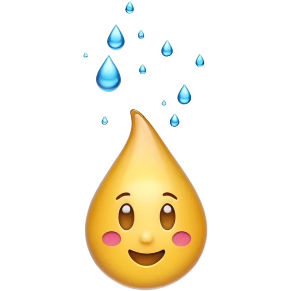 3D iPhone style emoji of a liquid drop falling, glossy and translucent, mid-air motion, isolated on white background, soft shadows, high detail, playful and cute. emoji