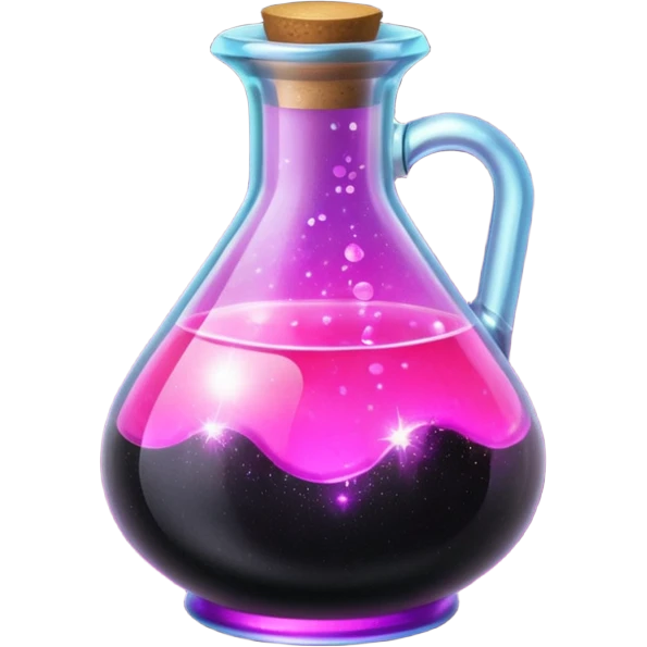 Black, hot pink, magic potion bottle, sparkles emoji