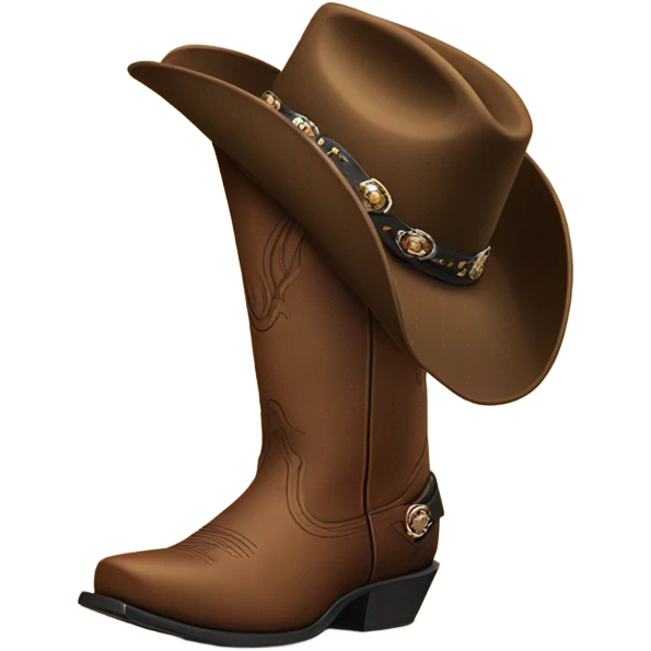 Brown ariat boots with black cowboy hat on top  emoji