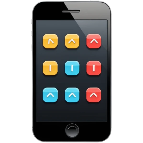 Minimalistic flat vector icon, iOS style, thin black contour on white background. Smartphone with basic UI elements inside: toggle switch, segmented control, and bottom tab bar. Clean, no text, no shadows emoji