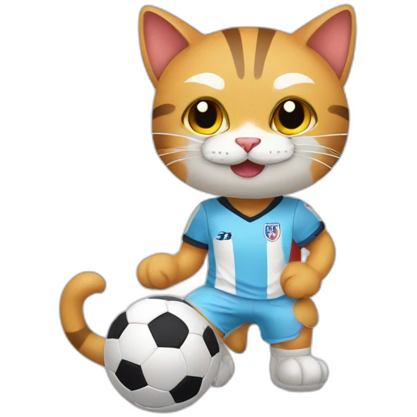A cat as a footballer with a ball of thread emoji