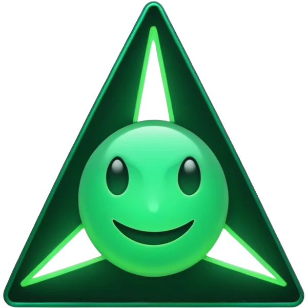 sharp-angled magic emoji with neon dark green color, glowing, mystical energy, angular shapes emoji
