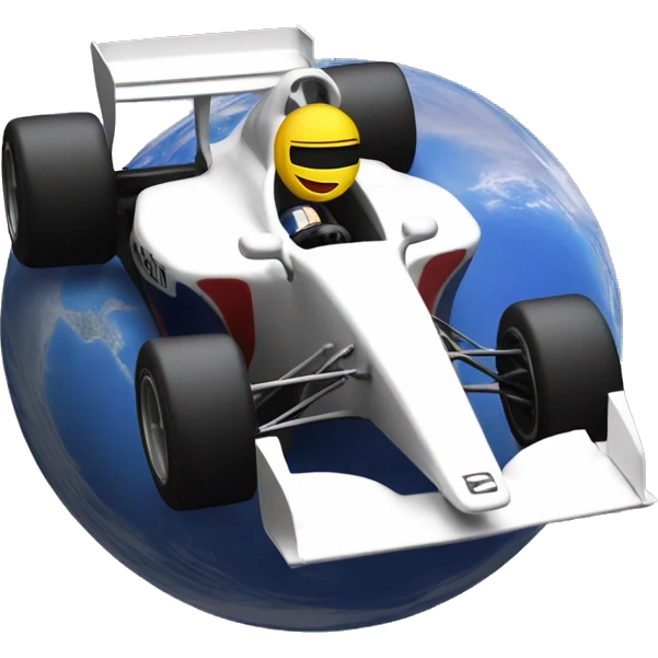 A formula 1 car driving on planet earth emoji