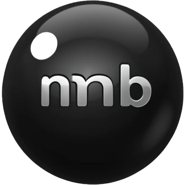 Black Ball with MB written on it emoji