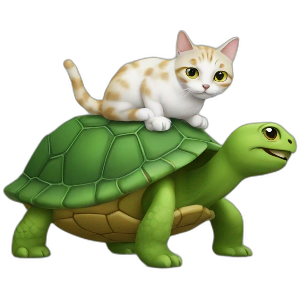 Un chat sur une tortue emoji
