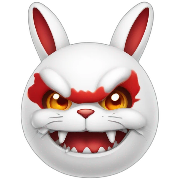 evil white rabbit with sharp fangs with red around mouth emoji