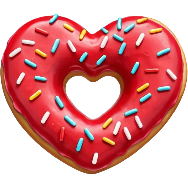 Realistic isolated heart shaped donut with red frosting. emoji