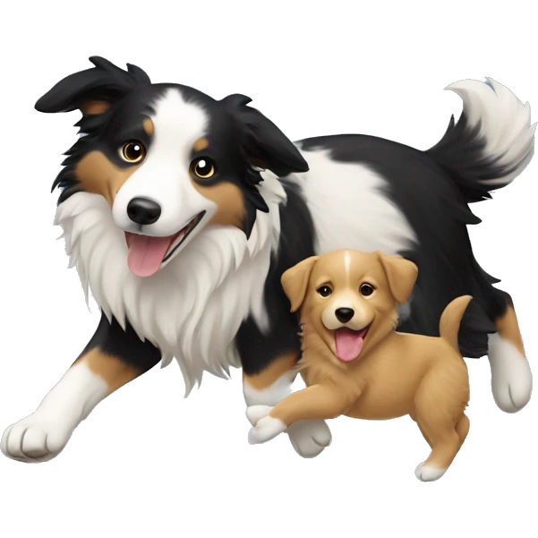 Border collie dog carrying a golden retriever puppy on its back emoji