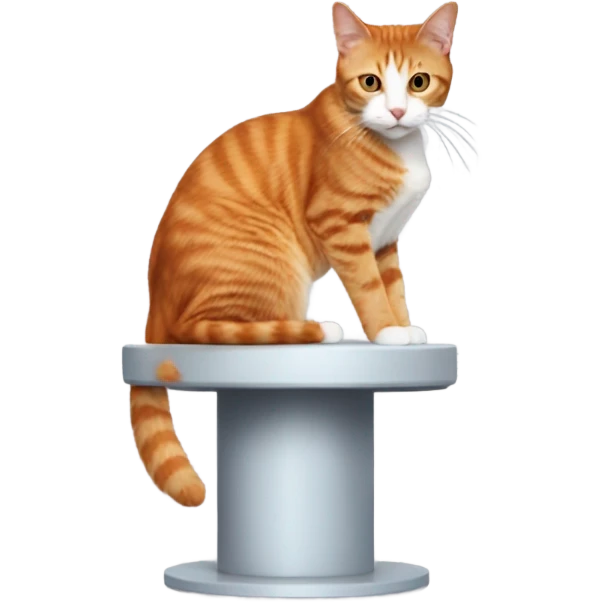 Red tabby sitting on a round kitty condo  emoji