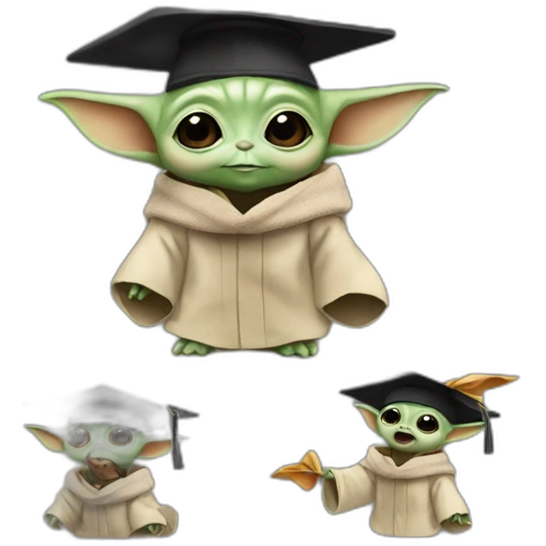 baby yoda with a mortarboard celebrating with colleagues emoji