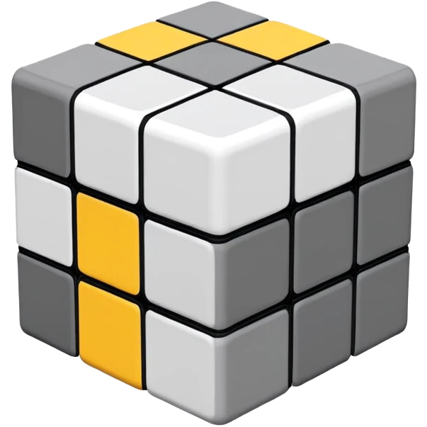 A 3x3 Rubik's Cube in monochromatic grayscale: white, light gray, medium gray, dark gray, black, minimalist iOS emoji style emoji