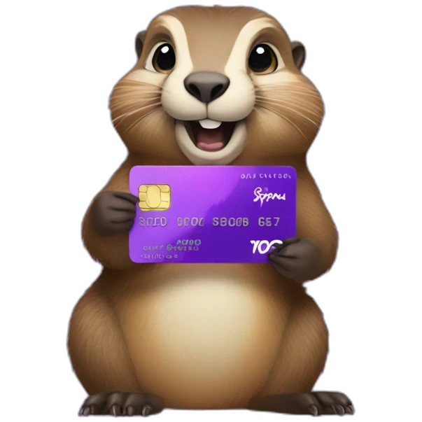 a marmot holding a purple credit card with spendesk written on it emoji