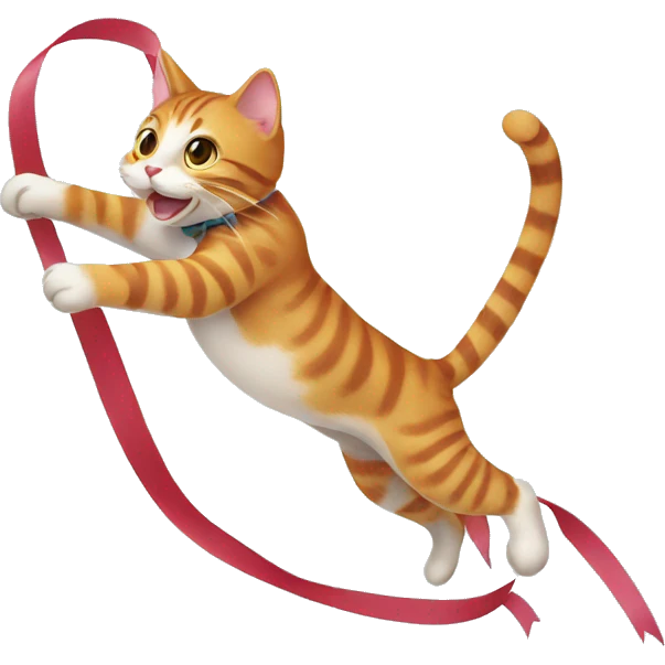 cat chasing long ribbon emoji