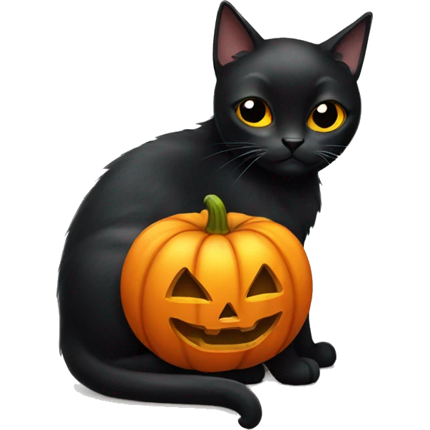 Black cat with pumpkin emoji