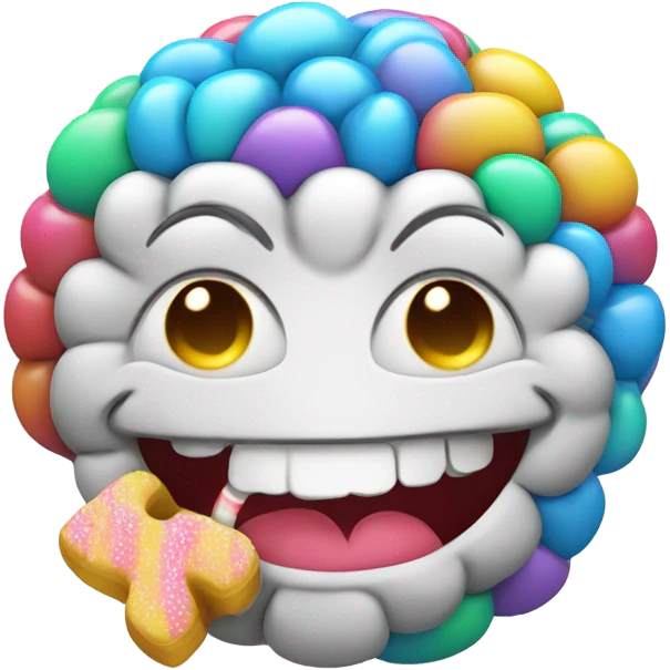 Happy brain with a candy in Its mouth emoji