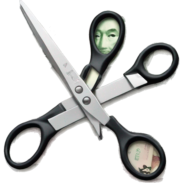 a pair of scissors cutting a Taiwanese banknote emoji
