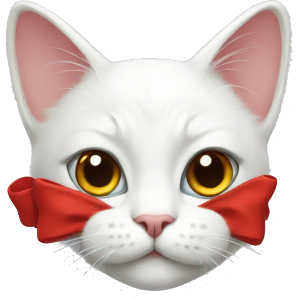 White cat with red bow  emoji