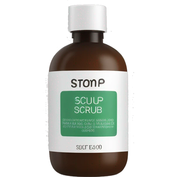 bottle of scalp scrub with label emoji