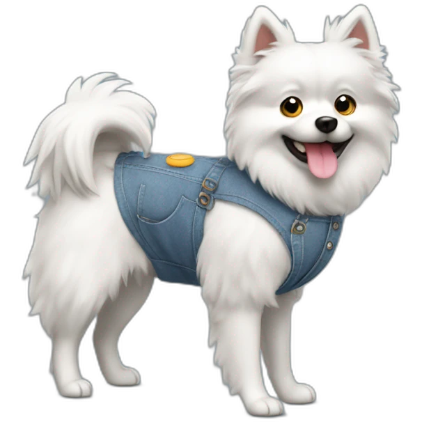 Gray spitz in overalls walking emoji