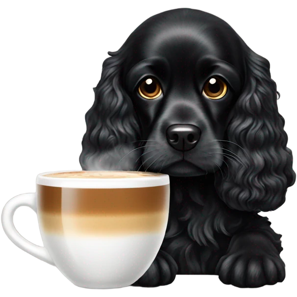 Black cocker spaniel drinking capucino emoji