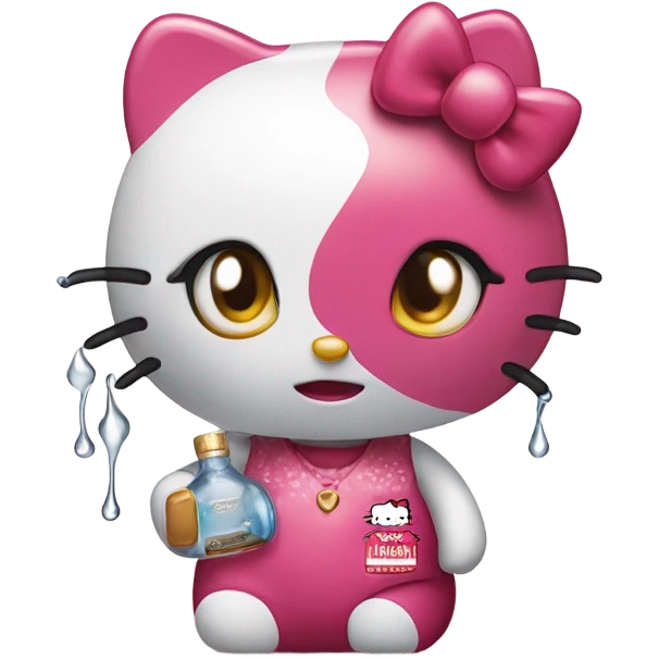 Hello kitty crying with tears holding Hennessy😭  emoji