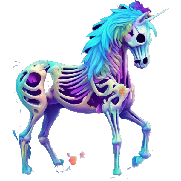 Neon Zombie Pegasus unicorn skeleton psychedelic flowers floral groovy art neon rave raving emoji