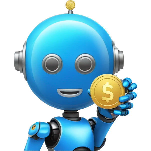 The blue bot holds a coin in its hand ton coin emoji