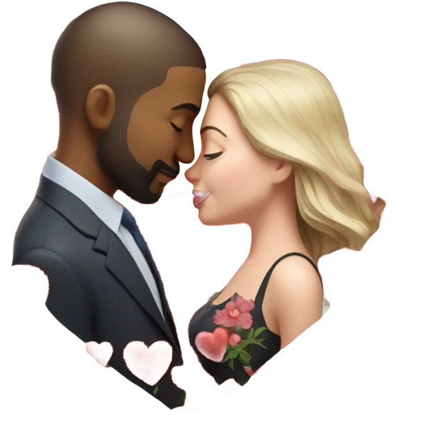 Hyper Realistic Couple kissing surrounded by red hearts and flowers  emoji
