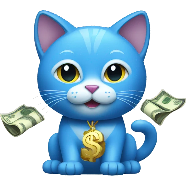 blue cat with money emoji