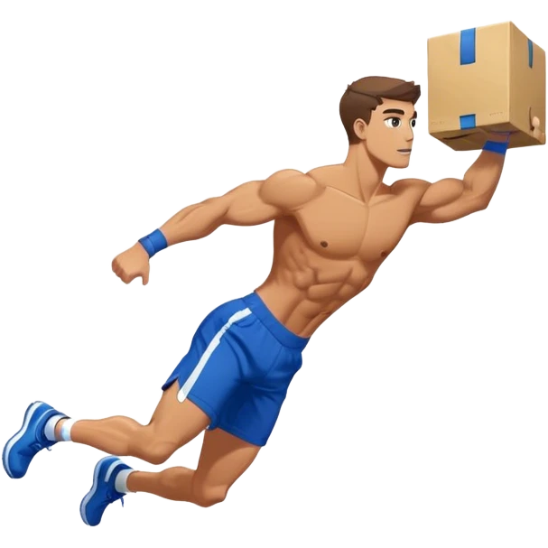 buff guy blue shorts box-jump gym side-view emoji