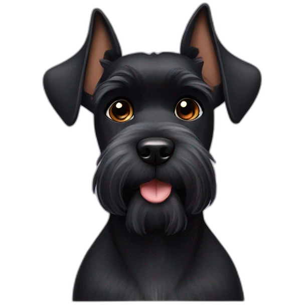 Black schnauzer dog but ears are up like an airplane emoji