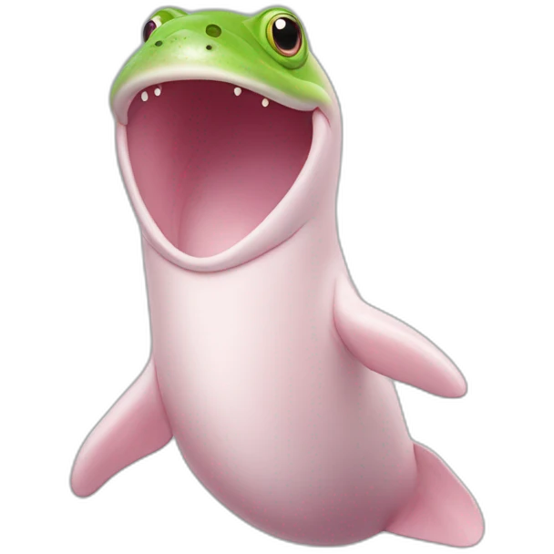 Pink beluga whale with the face of a frog emoji | AI Emoji Generator