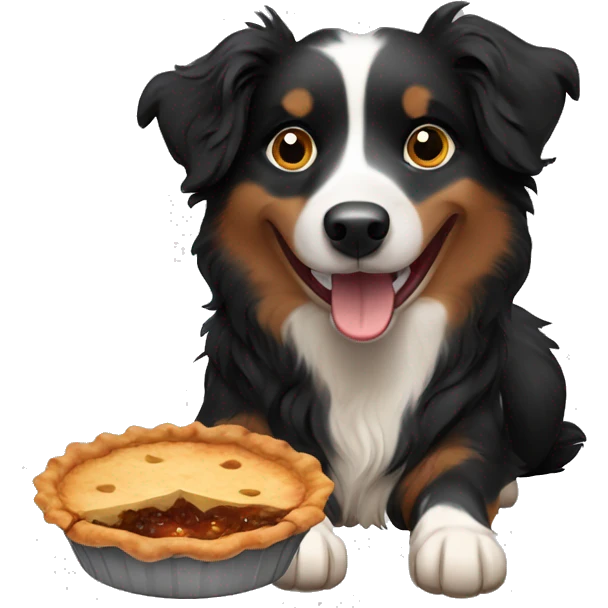 Small black australian shepherd dog eating pie  emoji