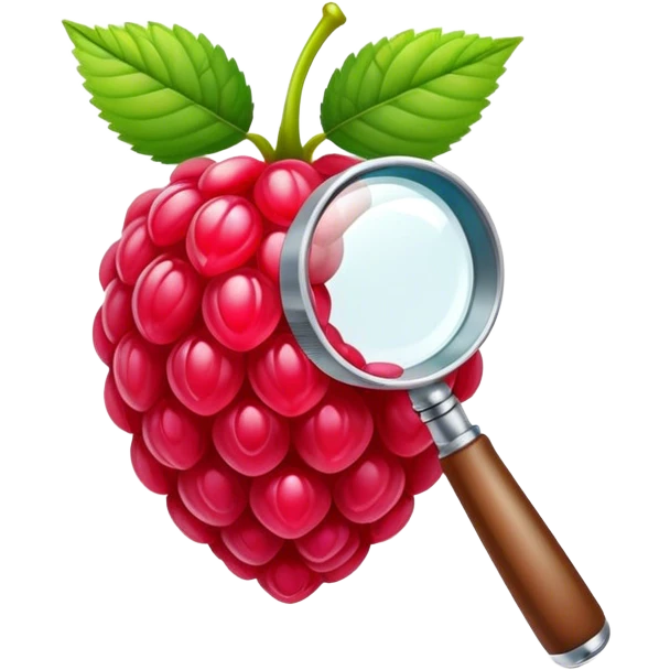An raspberry holds a magnifier emoji