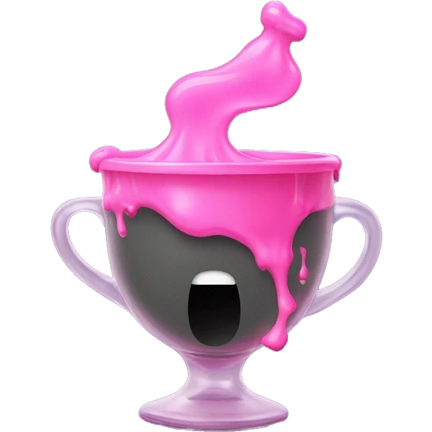 A baby’s sippy cup spilling pink liquid, with a twisted, distorted reflection of a person’s face inside the liquid. Dark smoke or mist rises from the cup emoji
