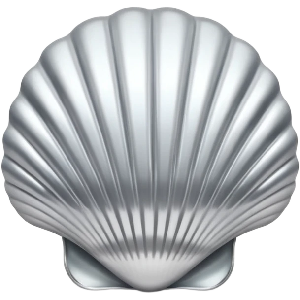 A seashell emoji made of polished silver chrome, smooth curved surface, reflective metallic highlights, elegant minimal design, iOS emoji style, centered, clean white background, soft lighting emoji