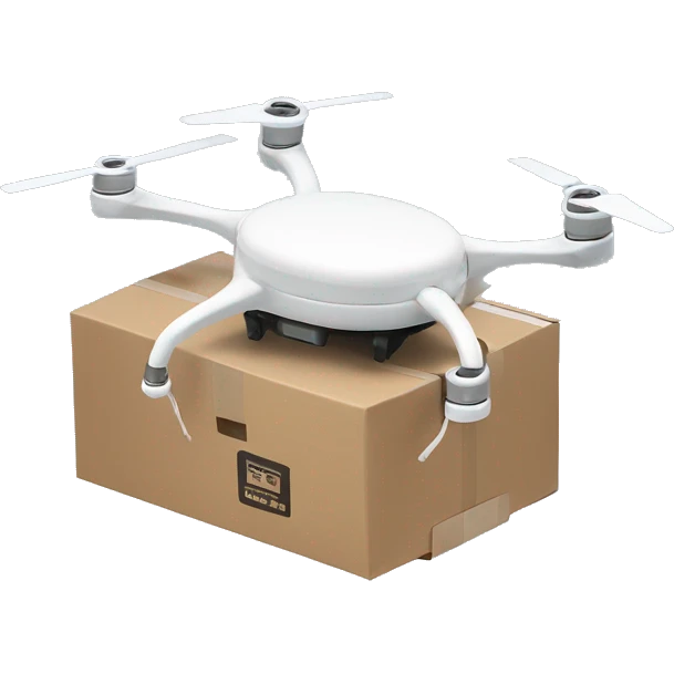 Delivery drone with a delivery box logo Nova Poshta emoji