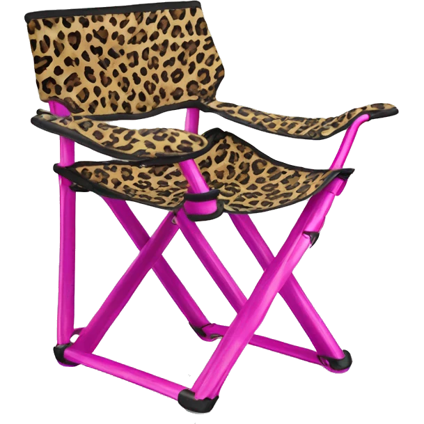 Realistic fuschia and leopard print pattern camping folding chair isolated.  emoji